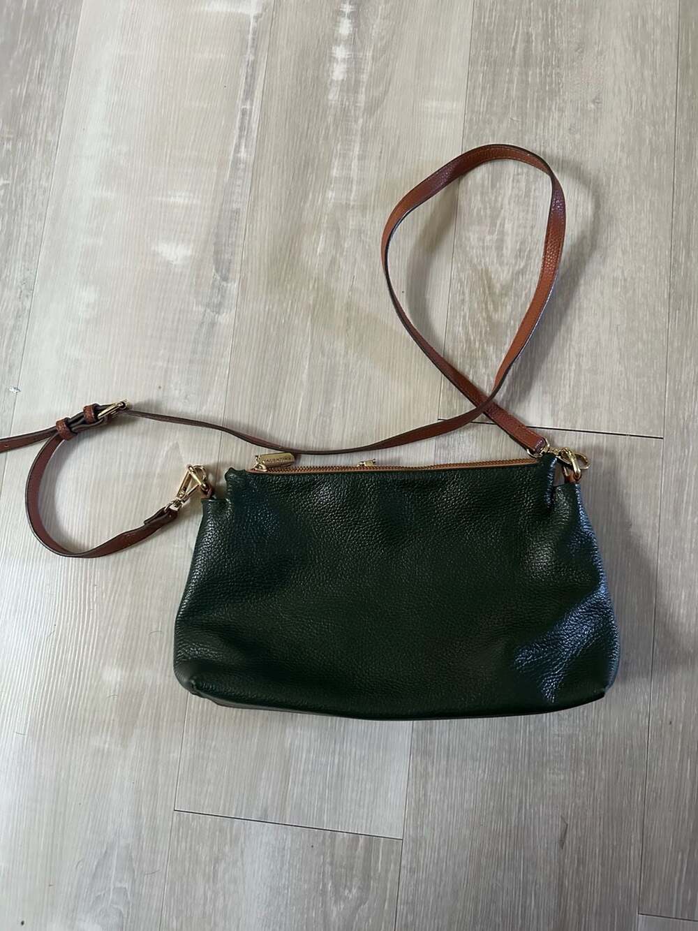 Valentina Dark Green and Brown Pebbled Leather Crossbody Bag